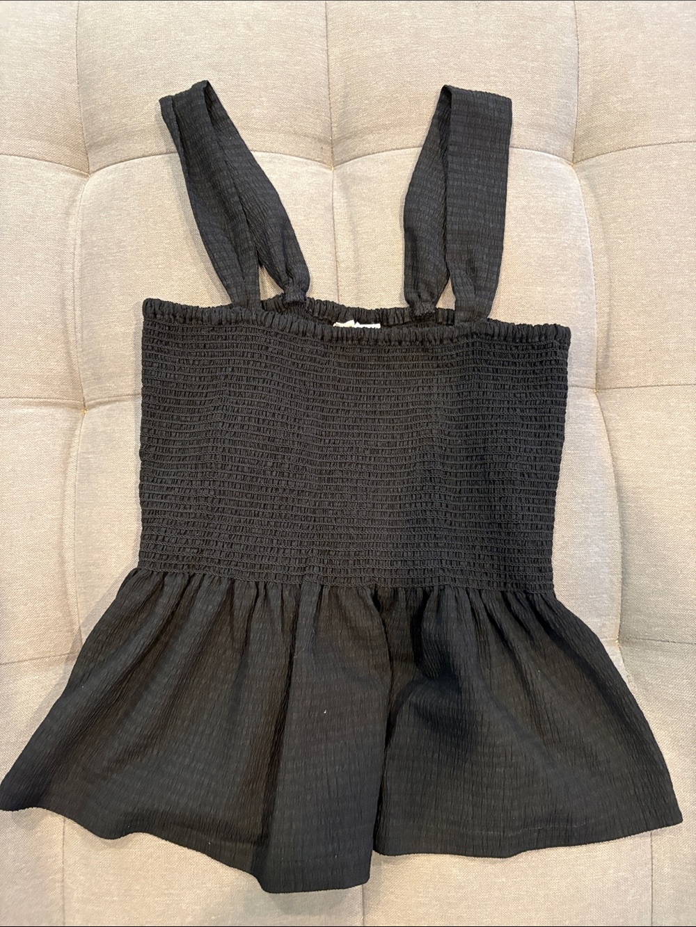 Madewell Black Smocked Peplum Tank Top